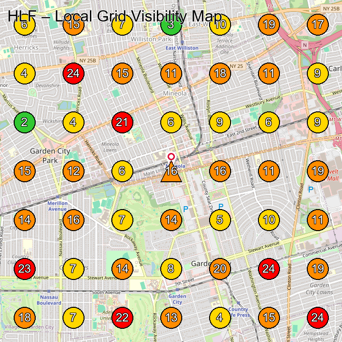 HLF Employment Attorney GeoGrid ranking map for Mineola NY